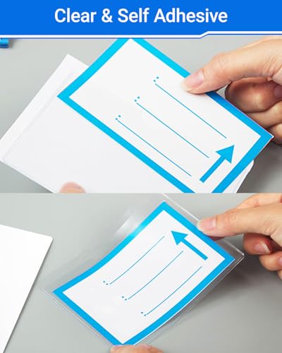 20 PCS Clear Self Adhesive Plastic Label Pockets, Top Loading Business & Library Index Card Holders, Fabric Tape Sleeves for Storage Bins, Totes, Binders and Drawers (5.5 x 8.5 Inch) - size: 5.5" x 8.5" (19.69 Mil Thickened), style: Vertical