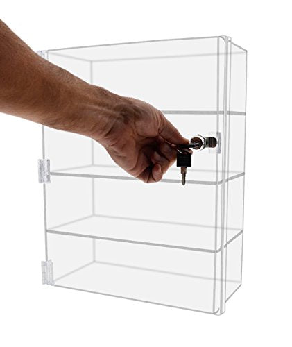Marketing Holders Acrylic Locking Vertical Cabinet with Keys 12" x 6" x 16" Clear Tall Countertop Locker One Piece No Assembly with Swinging Door for Retail Merchandise - size: 12"W x 6"D x 16"H