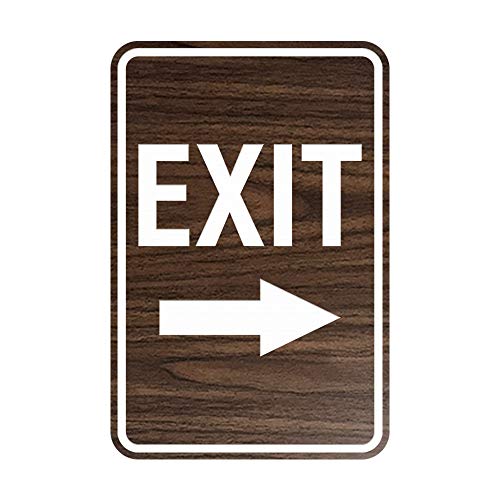 Signs ByLITA Portrait Round Exit Right Arrow Sign with Adhesive Tape, Mounts On Flat Surface (Walnut) - Small - color: Walnut, size: 4 x 6" - Small (1 Pack)