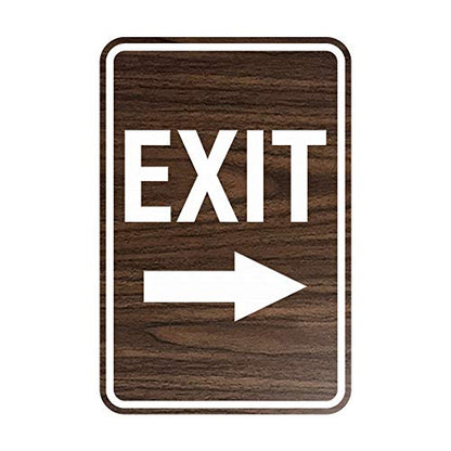 Signs ByLITA Portrait Round Exit Right Arrow Sign with Adhesive Tape, Mounts On Flat Surface (Walnut) - Small - color: Walnut, size: 4 x 6" - Small (1 Pack)