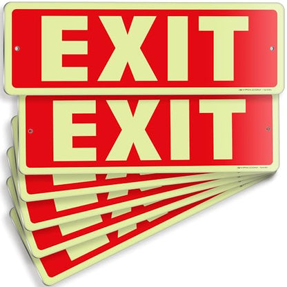 iSYFIX Exit Glow in the Dark Sign Aluminum, 6 Pack, 12x4 Inch - color: Metal Glow, size: 6 Pk 12x4