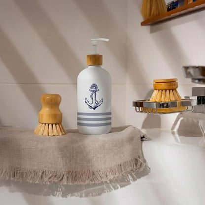 Nautical Soap Dispenser, Coastal Beach Glass Dish Soap Dispenser for Kitchen, Nautical Boat Anchor Ocean Refillable Handsoap Pump Bottle for Bathroom Countertop Kitchen - color: Nautical