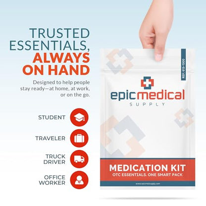 Epic Medical Supply First Aid Kit Medication Refill – 28-Count Unit Dose Packets – Emergency Medicine Kit Pills for 1st Aid Kit Refills, Travel, Office, Dorm, Camping – Assembled in USA