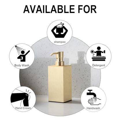 BGL Soap Dispenser Brushed Brass, Refillable Square Soap Dispenser with Premium Aluminium, Rustproof Countertop Soap Dispenser for Bathroom, Kitchen, Home, Hotel – 240 ML - color: Brushed Brass - Countertop