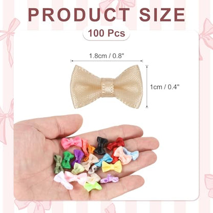 MECCANIXITY 100 Pcs Mini Ribbon Bow 0.8" Mini Fabric Satin Ribbon Flower Bows for Craft DIY Sewing Wedding Birthday Party, Khaki - color: Khaki