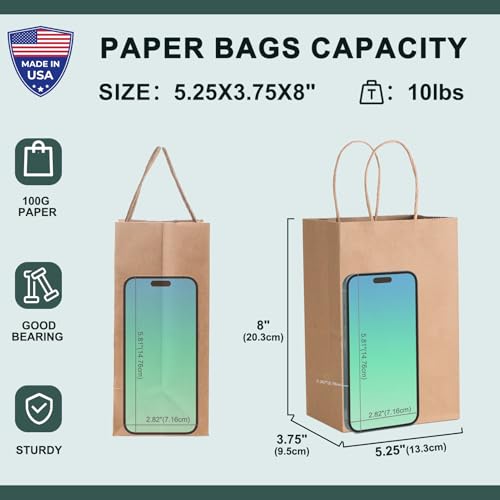 METRONIC Brown Paper Gift Bags 5.25x3.75x8 50Pcs,Gift Wrap Bag with Handles - color: Brown, size: 1 Count (Pack of 50)