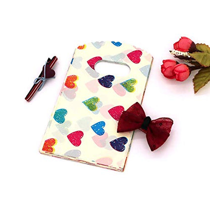 Joyhey 100 Count 3.5" x 5.9" Small Plastic Merchandise Bags, Retail Bags, Gift Bags with Die Cut Handles - Multicolor Hearts - color: Multicolor Hearts