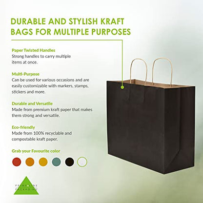 Prime Line Packaging Black Paper Bags with Handles, 16x6x12 Inch, 100 Pack - size: Pack of 100