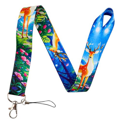 Cute Deer Teacher Lanyards for ID Badges, Fancy Pattern Badge Holder with Neck Lanyard & Heavy Duty Retractable Reel Clip, Forest Animal Keychain Lanyard for Kids, Girl, Women - color: Deer