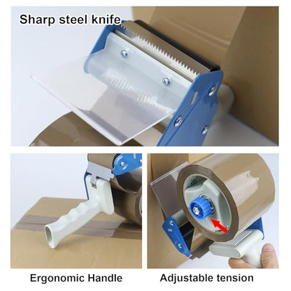 BOMEI PACK 3 Inch Brown Packing Tape with Dispenser Gun, 2 Pack 1.96 mil x 3 Inch x 60 Yards (120 Yards Total) Shipping Tape for Sealing, Storing, mailing and Moving Boxes - color: 1 Blue Dispenser + 2 Pack Brown Packing Tapes