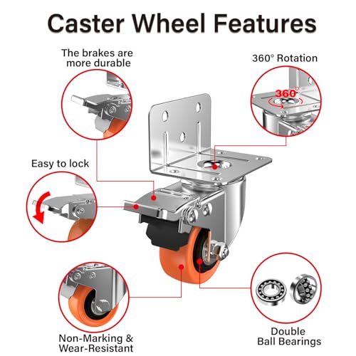 5" L-Shaped Caster Wheels Set of 4, Side Mount Swivel Casters - size: 5 inch