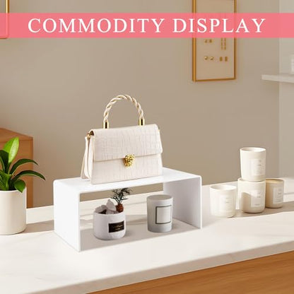 RattanView 2 Pcs 13 Inch Large Acrylic Risers Display Stands 5 mm Thick Acrylic Shelf Riser Showcase for Collectibles Jewelry Cupcakes Food Figures Perfume Cabinet (White) - color: White, size: 13 Inch, 5 mm