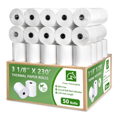 (50 Rolls) 3 1/8" x 230 Thermal Receipt Paper Rolls, BPA Free Smooth Printing No Jam, 55 GSM Premium Quality