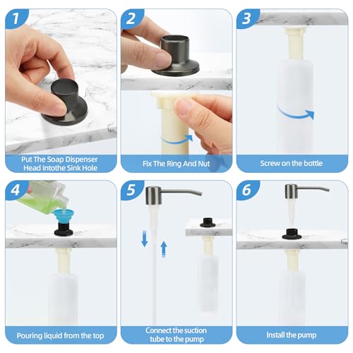 Soap Dispenser for Kitchen Sink: Built-in Pump Countertop Dish Soap Dispenser with Refillable Bottle - color: Matte Gray