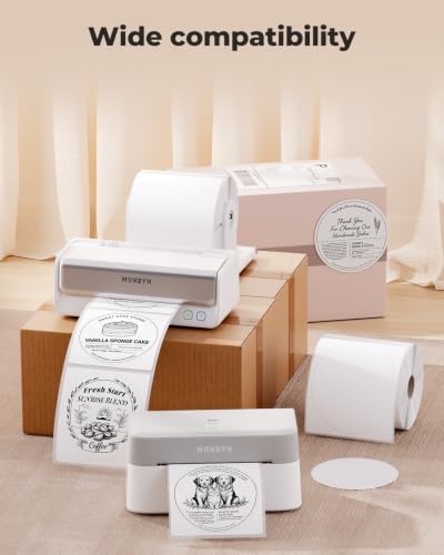 MUNBYN 4 Inch White Circle Thermal Labels for Business, 500 Sheets/1 Roll - color: White, size: 4inch