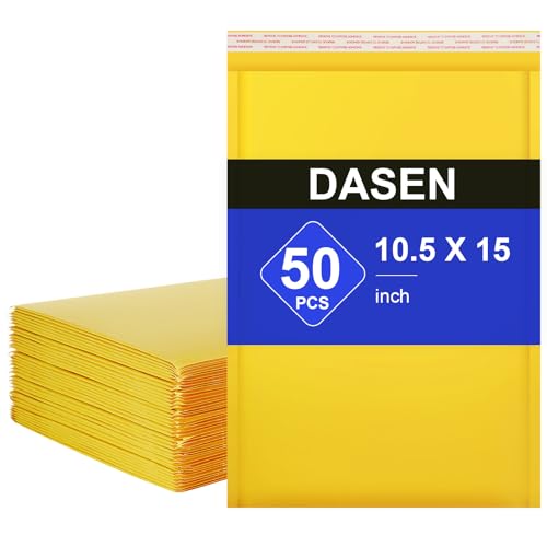 Dasen Kraft Bubble Mailers 10.5x15 Inch 50 Pcs,Small Self-Sealing Waterproof Cushioned Mail Shipping Bags,Yellow Padded Envelopes #5 - size: 10.5x15-50Pc