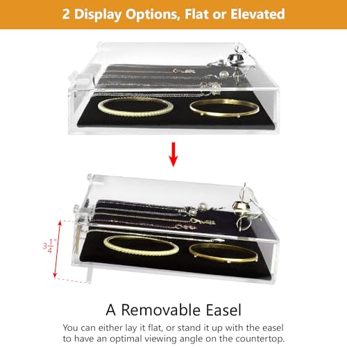 MOOCA Acrylic Rectangular Marketing Holder Locking Security Showcase Safe Box Display Tray, Perfect for Watches Jewelry, Knives, Eyewear with a Key and a Black Padding - color: 1) Regular W/Velvet Pad