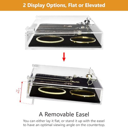 MOOCA Acrylic Rectangular Marketing Holder Locking Security Showcase Safe Box Display Tray, Perfect for Watches Jewelry, Knives, Eyewear with a Key and a Black Padding - color: 1) Regular W/Velvet Pad