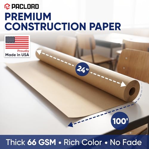 Natural Kraft Brown Construction Paper Roll 24" x 100 ft – Made in USA – 24" Bulletin Board Paper for Classroom & School, Teachers & Kids - color: Brown, size: 24"W x 1200"L