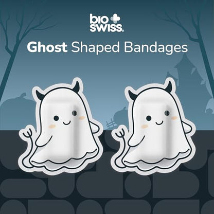 BioSwiss Bandages, Halloween Ghost Shaped Self Adhesive Bandage Set, Latex Free, Sterile Wound Care, 24 Count - size: 24-Count Box, style: Ghost