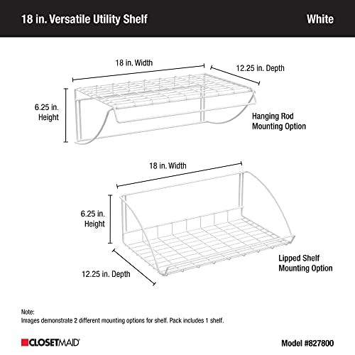 ClosetMaid 8278 18-Inch Wide Laundry Utility Hanger Shelf, White - size: 18-inch