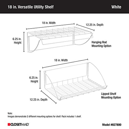 ClosetMaid 8278 18-Inch Wide Laundry Utility Hanger Shelf, White - size: 18-inch
