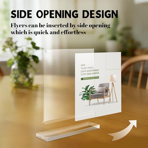 YUNCHUN 6 Packs Acrylic Sign Holder 5 x 7 Standing, L-Shape Magnetic 5 x 7 Clear Menu Holder, Table Display Stand of Slant Back & Acrylic Frame for Store, Wedding, Restaurant, Hotel, Office Use - style: 6 PCS (5 x 7 Inches)