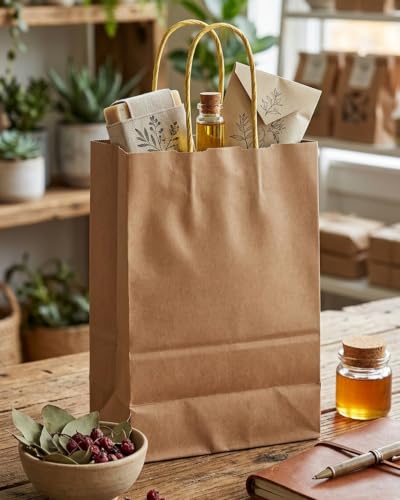 qiqee 100-Pcs Medium Size Paper Gift Bags with Handles Bulk 7.6"x4.75"x10.5" Brown Gift Bags Multiple Uses - size: Medium - 100 Packs