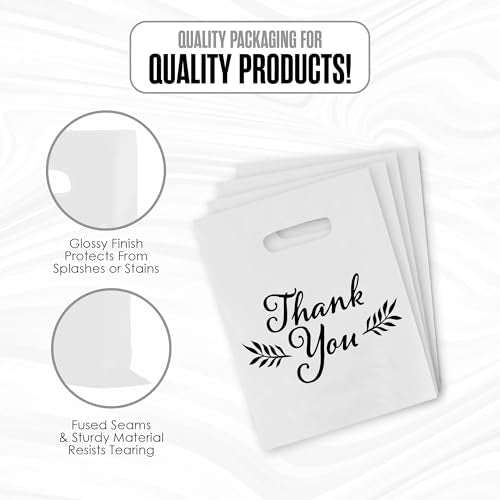 Thank You Bags, Merchandise Bags, With Handles, White 9”x12” Bulk 100 Pk - color: White, size: 9" x 12"