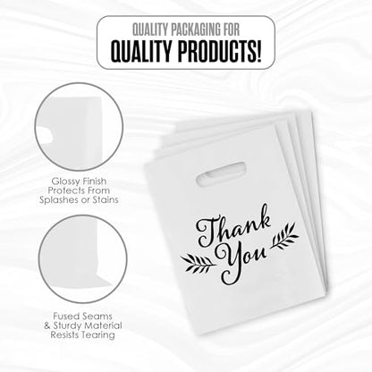 Thank You Bags, Merchandise Bags, With Handles, White 9”x12” Bulk 100 Pk - color: White, size: 9" x 12"