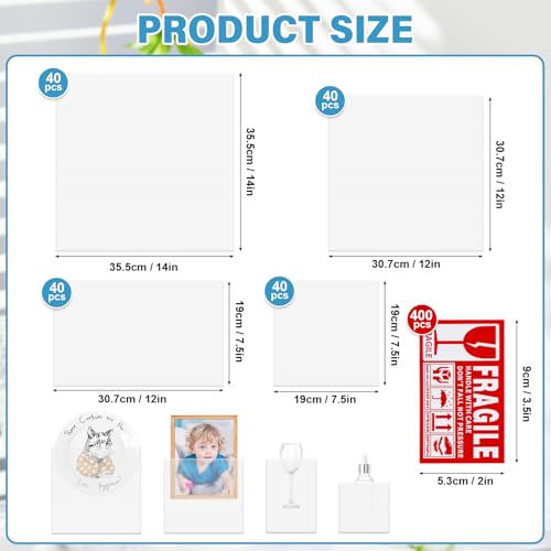 560 Pcs Packing Foam Pouches Kit with Fragile Label Sheet 4 Sizes Cushion Wrap Material for Transportation Moving Supplies Kitchen Dish Plate Glasses Cup(14 x 14'',12 x 12'',12 x 7.5'',7.5 x 7.5 inch)