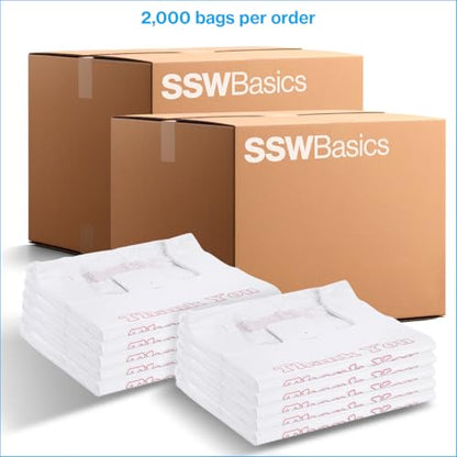 SSWBasics White Thank You Bags Case of 1000-11 ½” x 6" x 21" - Thickness .48mil HDPE- Standard Supermarket Size, Perfect for Grocery, Retail, Convenience Stores, Take-Out and Home Use (Pack of 2) - size: 1000 Count (11.5" x 6" x 21") (Pack of 2)