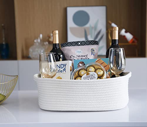 Woven Cotton Rope Storage Basket, Cube Changing Table Organizer for Closet Towels, Baby Nursery Bin, Small Dog Cat Toy Box, Gift Baskets empty (White) - color: White