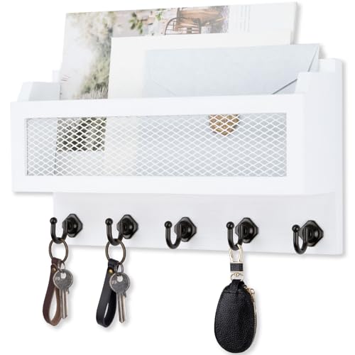 Nekon Mail and Key Holder for Wall Decorative, 11 Inch Mail Holder, White - color: White