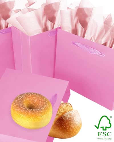 qiqee Pink Gift Bags, Medium Size, 9.6"x7.9"x4.3", 24PCS - color: Pink, size: 24 Count (Pack of 1)