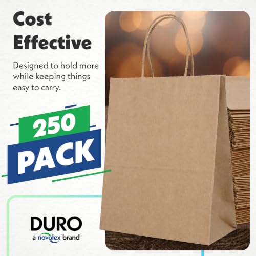 DURO 87097 60# Brown Retail Bags with Handles, 8 x 4.5 x 10.25 In, 250 Ct - size: 250 Count (Pack of 1)