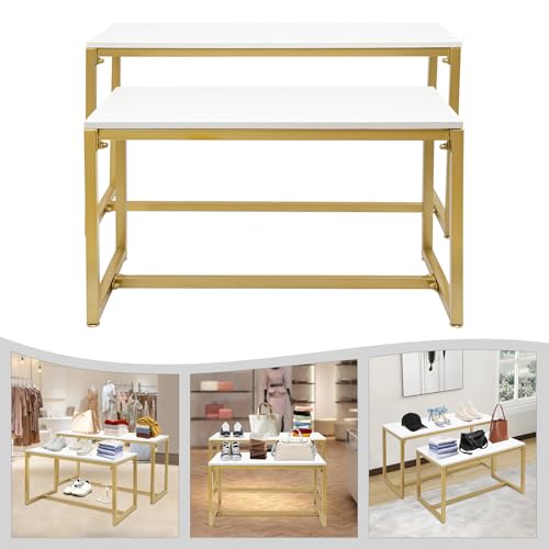 2-Piece Gold Metal Nesting Display Tables Shoe Handbag Retail Display Racks - color: Gold