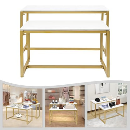 2-Piece Gold Metal Nesting Display Tables Shoe Handbag Retail Display Racks - color: Gold