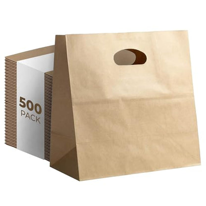 Natural Brown Kraft Paper Bags with Die Cut Handles - 11" x 6" x 11" - color: Natural, size: 1 Count (Pack of 500)