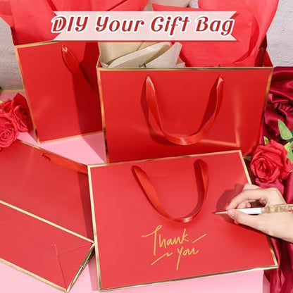 ReliThick 12 Pack Paper Gift Bag with Handles & Tissue, Red, Gold - color: Red, Gold