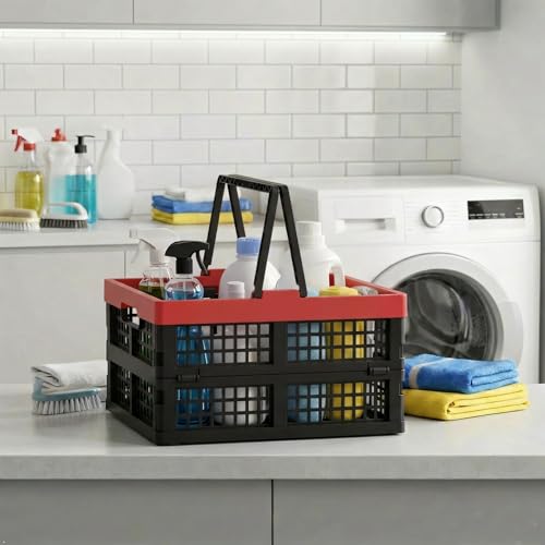 2-Pack Foldable Crates with Handles, 15L Plastic Collapsible Baskets