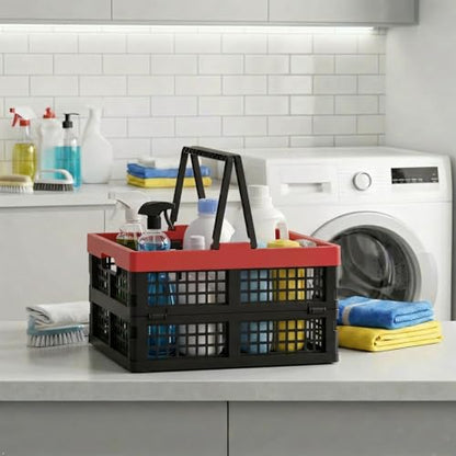 2-Pack Foldable Crates with Handles, 15L Plastic Collapsible Baskets