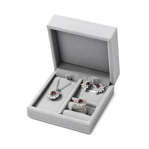 Velvet Jewelry Set Box, Gray Velvet Necklace Earring Ring Organizer - color: Grey