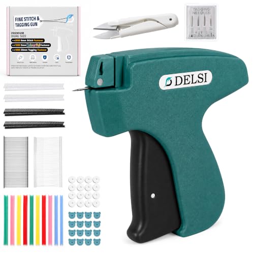 DELSI Stitch Gun for Clothes, Clothing Tag Gun Kit with 4000 Fasteners - color: Green