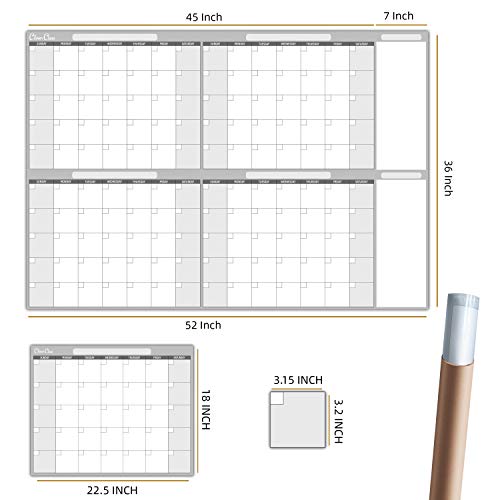 Large Dry Erase Wall Calendar - 36" x 52" Undated 4-Month Calendar for Home, Office, School - Reusable Jumbo Laminated Task Organizer