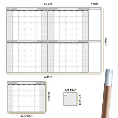 Large Dry Erase Wall Calendar - 36" x 52" Undated 4-Month Calendar for Home, Office, School - Reusable Jumbo Laminated Task Organizer