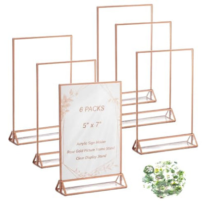 5x7 Acrylic Sign Holders, 6 Pack Rose Gold Picture Frames for Table Numbers - color: Rose Gold, size: 6 Pack 5x7 Inch