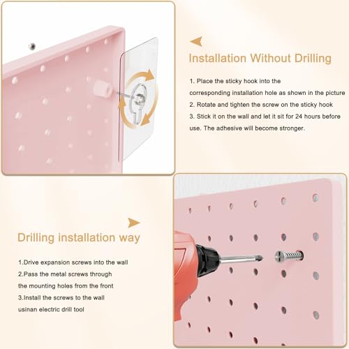 FZK Modular Plastic Pegboard Wall Organizer Kit, Pink, 12x12, 4 Panels - color: Pegboard Kit-Pink-2