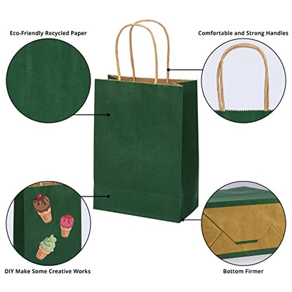 HavrePac 100 Pack Gift Bags with Handles 5.9x3.15x8.26 inch Green - color: Green
