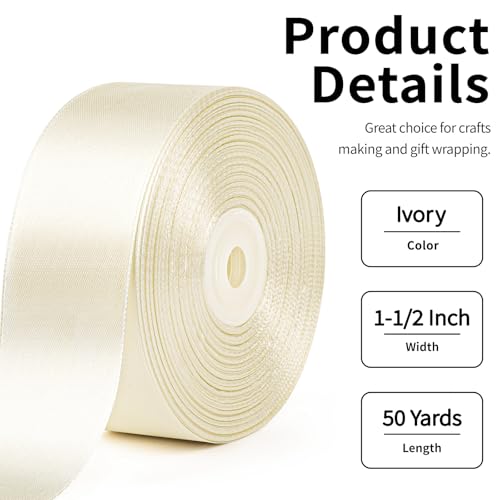 Mauproy Ivory Satin Ribbon, 1-1/2 Inch, 50 Yards - color: Ivory